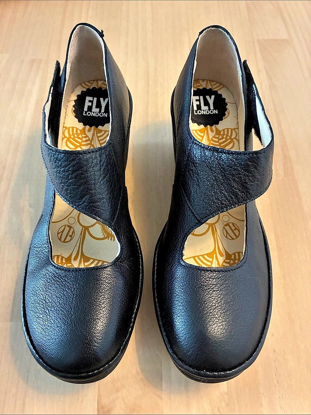 Fly London Yasi Fly Platform Mary Jane Shoes in Black Leather 39